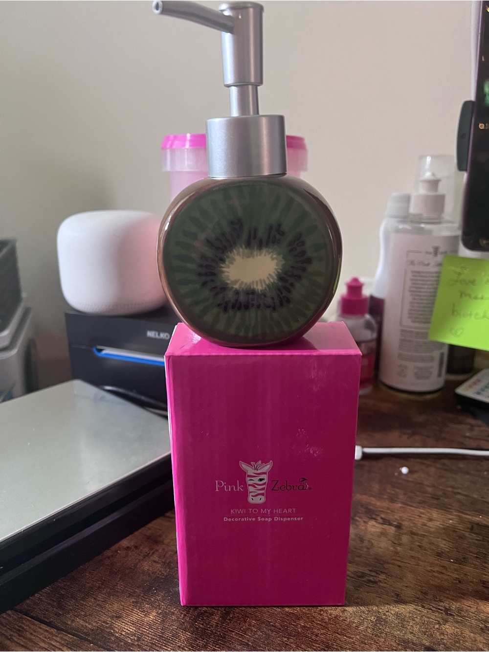 Pink Zebra Kiwi To My Heart Decorative Soap Dispenser